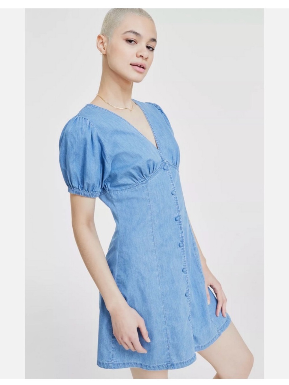 RE Generation Light Blue Denim Puff Sleeve Dress